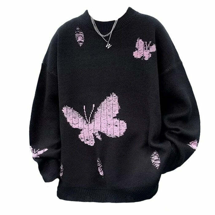 Y2K Fashion Soft Boy Butterfly Embroidery Sweater - 2000s Style Top