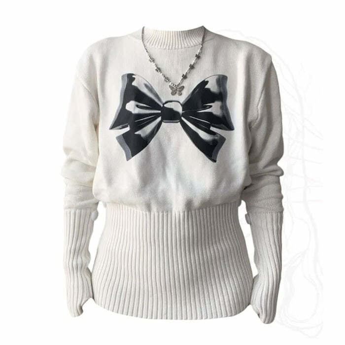 Y2K Fashion Soft Girl Aesthetic Bow Jumper - Trendy 2000s Style Top