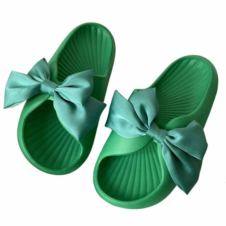 Y2K Fashion Soft Girl Bow Foam Street Slippers - Trendy 2000s Style