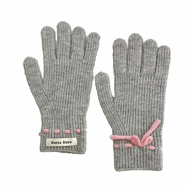 Y2K Fashion Soft Girl Bow Knit Gloves - Trendy 2000s Style Accessories