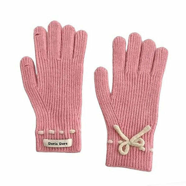 Y2K Fashion Soft Girl Bow Knit Gloves - Trendy 2000s Style Accessories