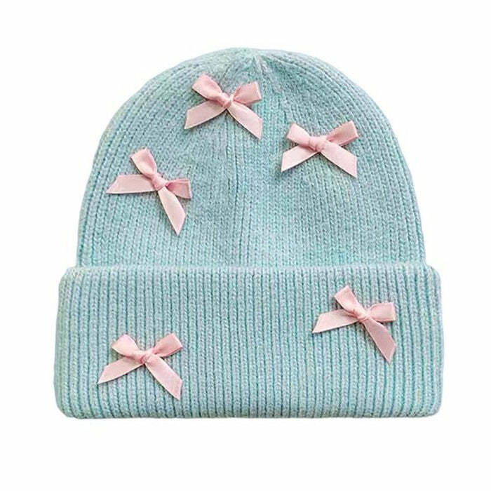 Y2K Fashion Soft Girl Bows Beanie Hat - Trendy 2000s Style Accessory