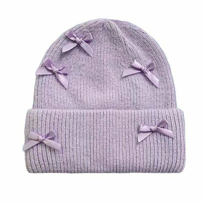 Y2K Fashion Soft Girl Bows Beanie Hat - Trendy 2000s Style Accessory