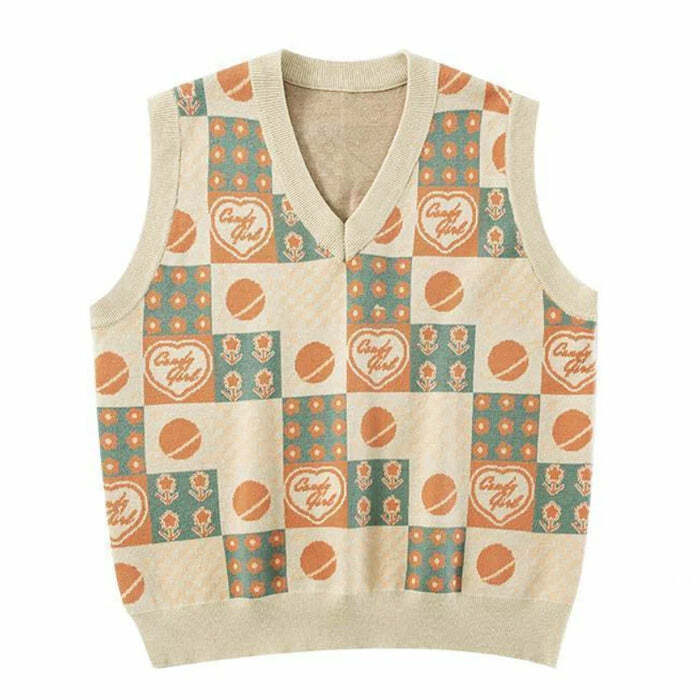 Y2K Fashion Soft Girl Patchwork Knit Vest - Trendy 2000s Style Top