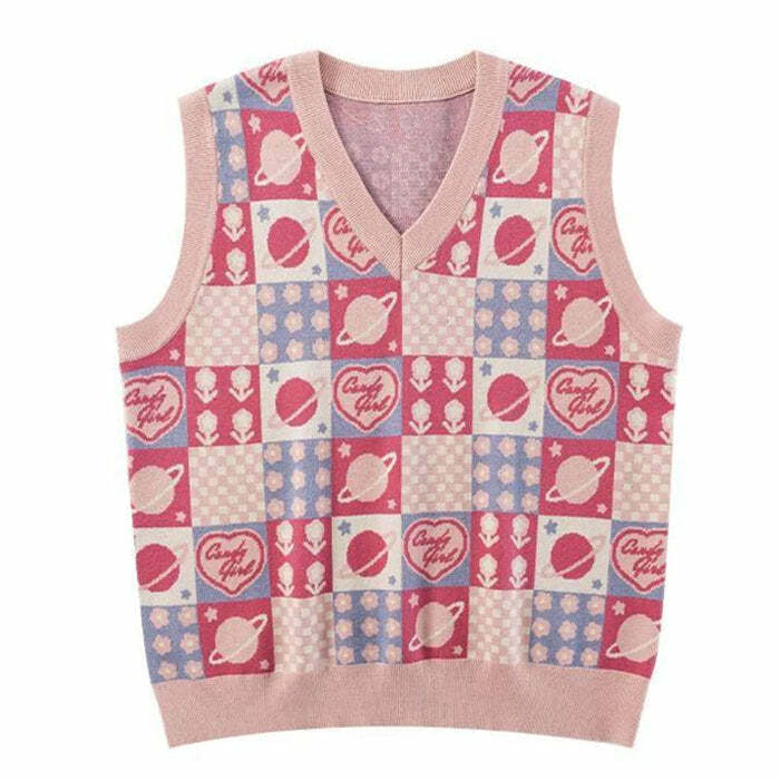 Y2K Fashion Soft Girl Patchwork Knit Vest - Trendy 2000s Style Top