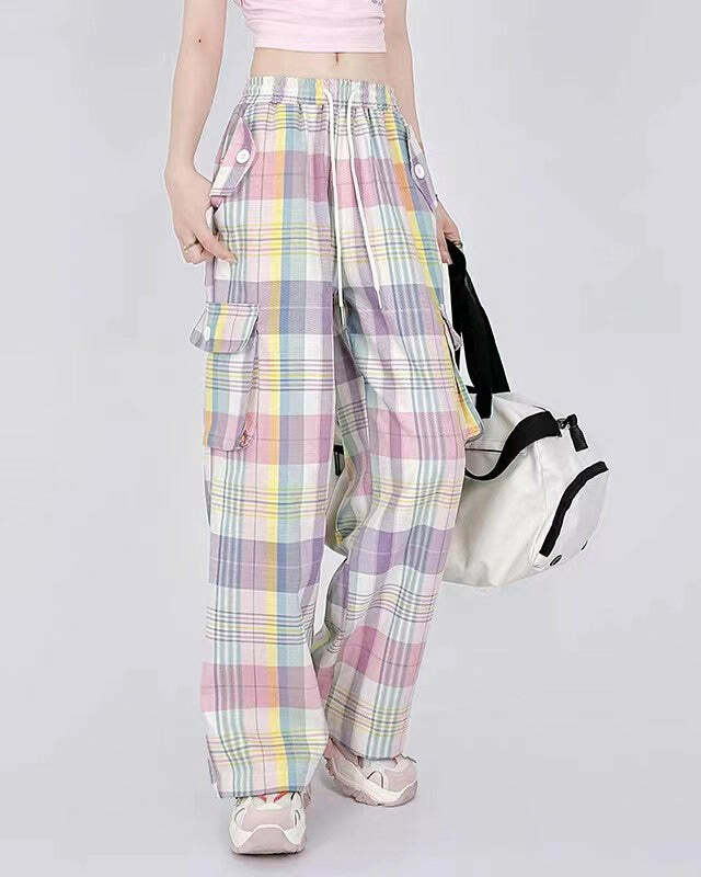 Y2K Fashion Soft Girl Plaid Cargo Pants - Trendy 2000s Style Outfit