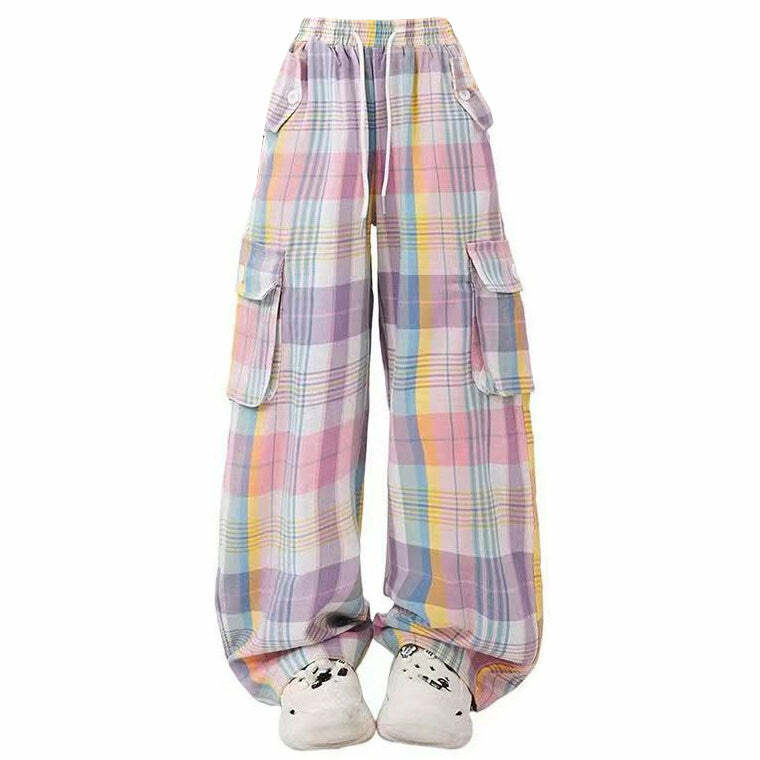 Y2K Fashion Soft Girl Plaid Cargo Pants - Trendy 2000s Style Outfit