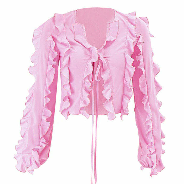 Y2K Fashion Soft Girl Ruffle Cardigan - Trendy 2000s Style Layering Piece