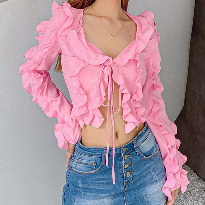 Y2K Fashion Soft Girl Ruffle Cardigan - Trendy 2000s Style Layering Piece