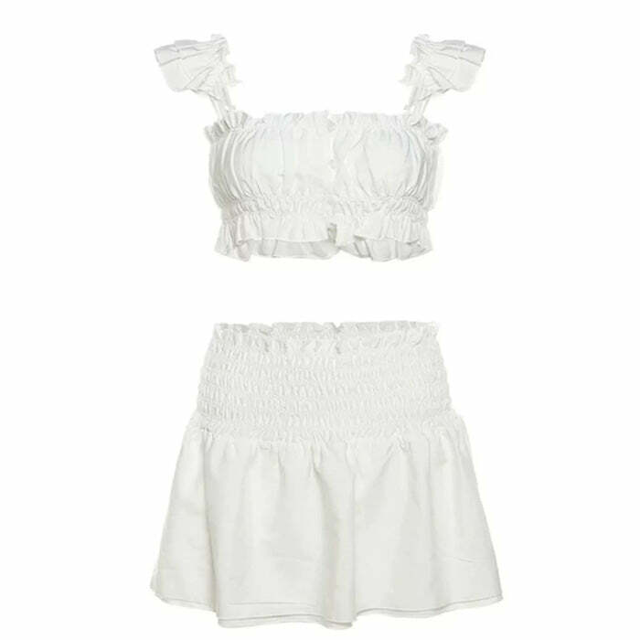 Y2K Fashion Soft Girl Top & Ruffle Skirt Co-Ord Set for Trendy Looks