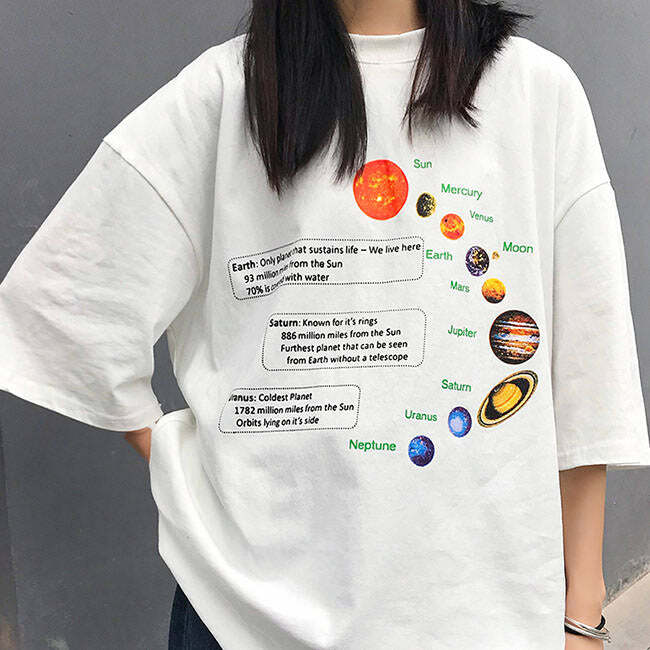 Y2K Fashion Solar System Oversized Tee - Retro 2000s Style Top