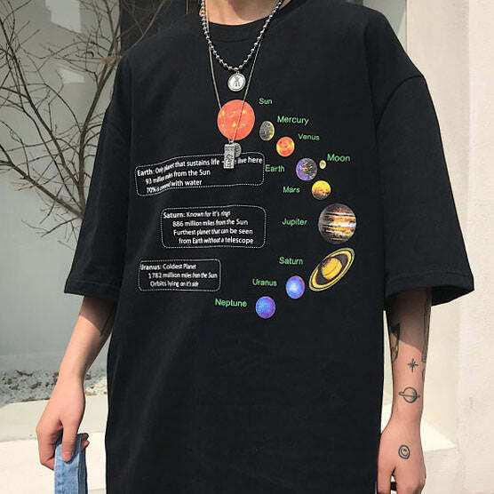 Y2K Fashion Solar System Oversized Tee - Retro 2000s Style Top