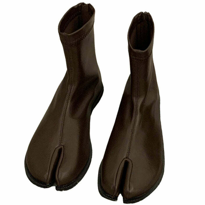 Y2K Fashion Split Toe Tabi Flat Boots - Trendy 2000s Style Footwear