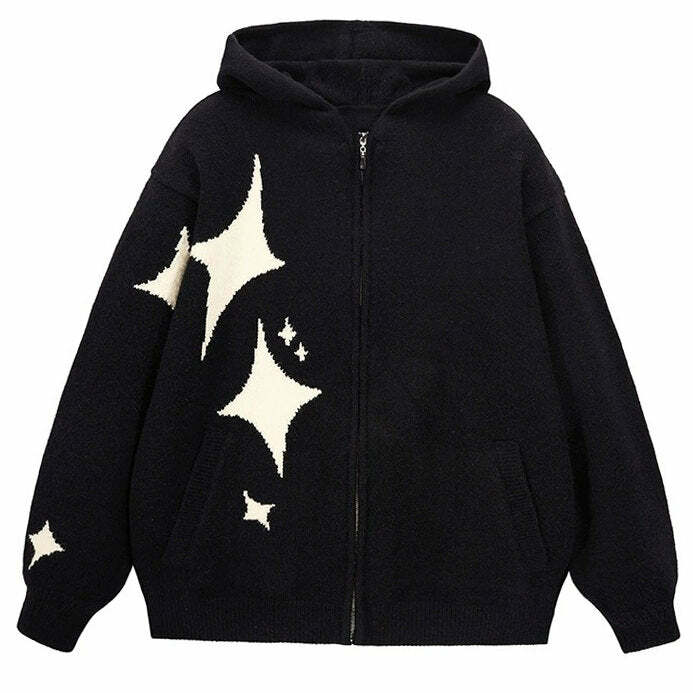 Y2K Fashion Star Girl Aesthetic Knit Hoodie - Trendy 2000s Style Top