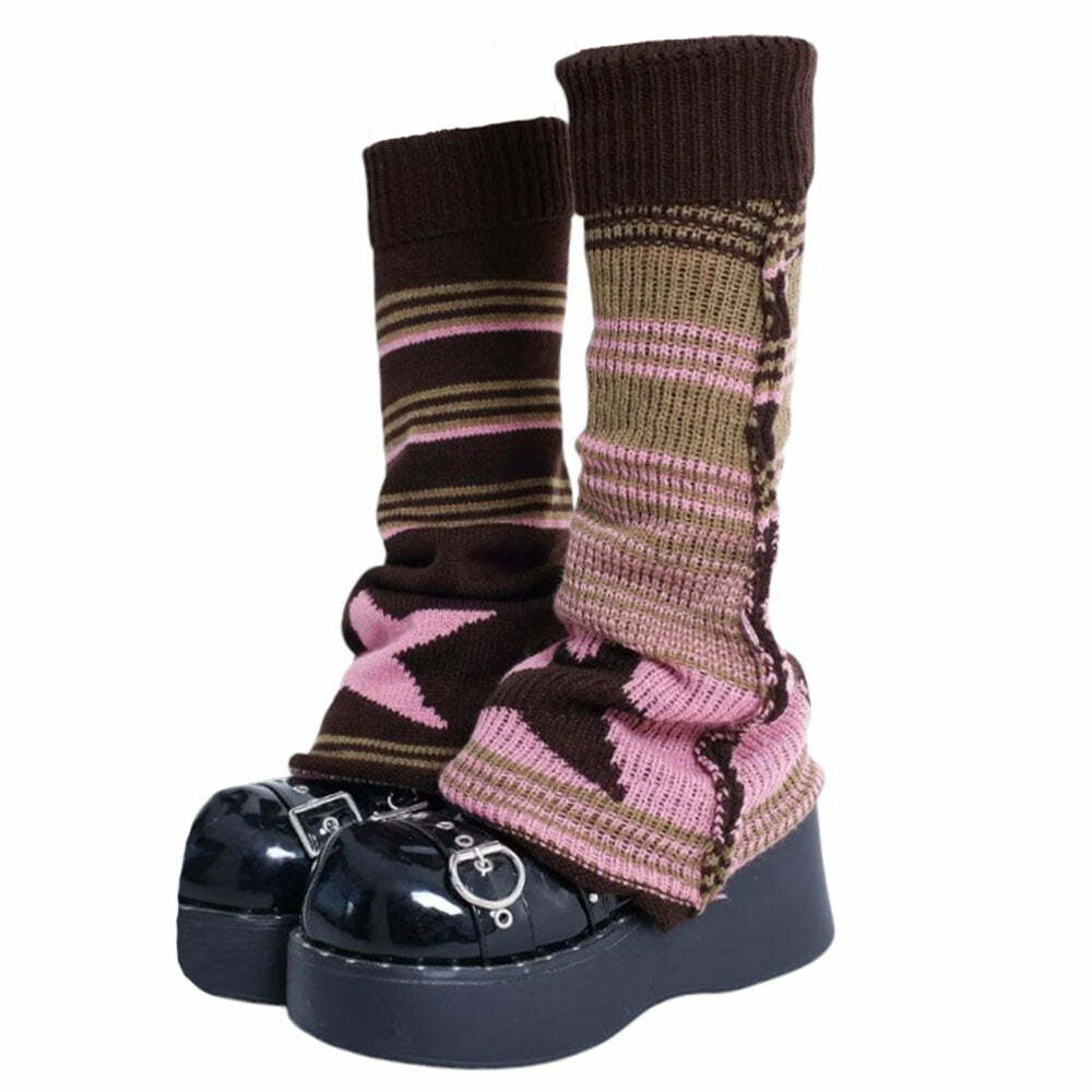 Y2K Fashion Star Girl Striped Leg Warmers - Retro 2000s Style Accessory