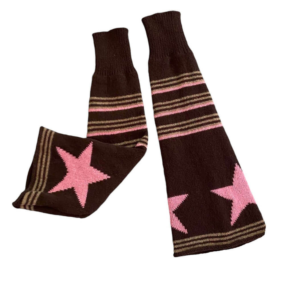 Y2K Fashion Star Girl Striped Leg Warmers - Retro 2000s Style Accessory