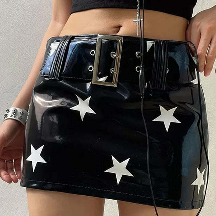 Y2K Fashion Star Leather Mini Skirt - Trendy 2000s Style Essential