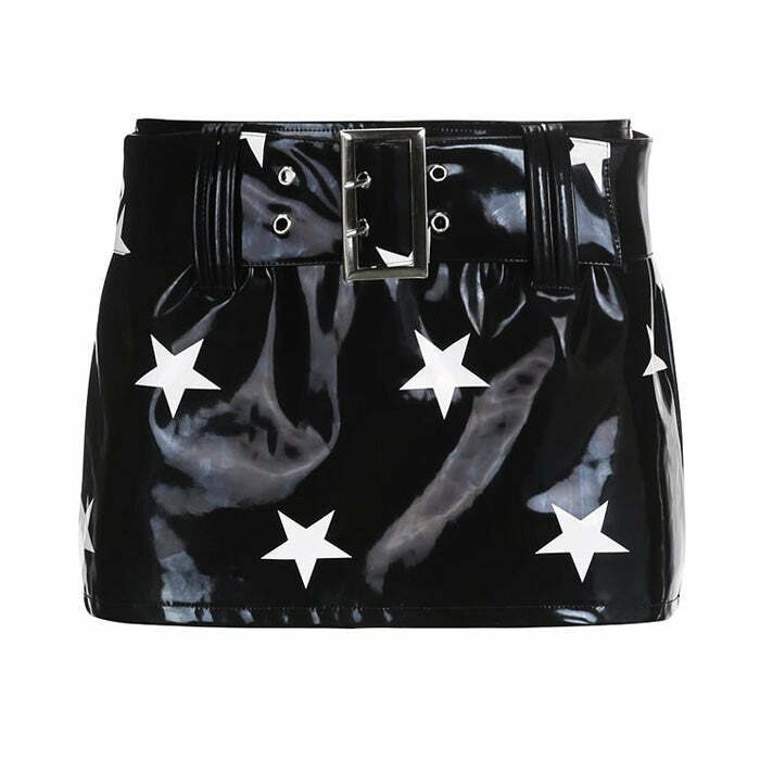 Y2K Fashion Star Leather Mini Skirt - Trendy 2000s Style Essential