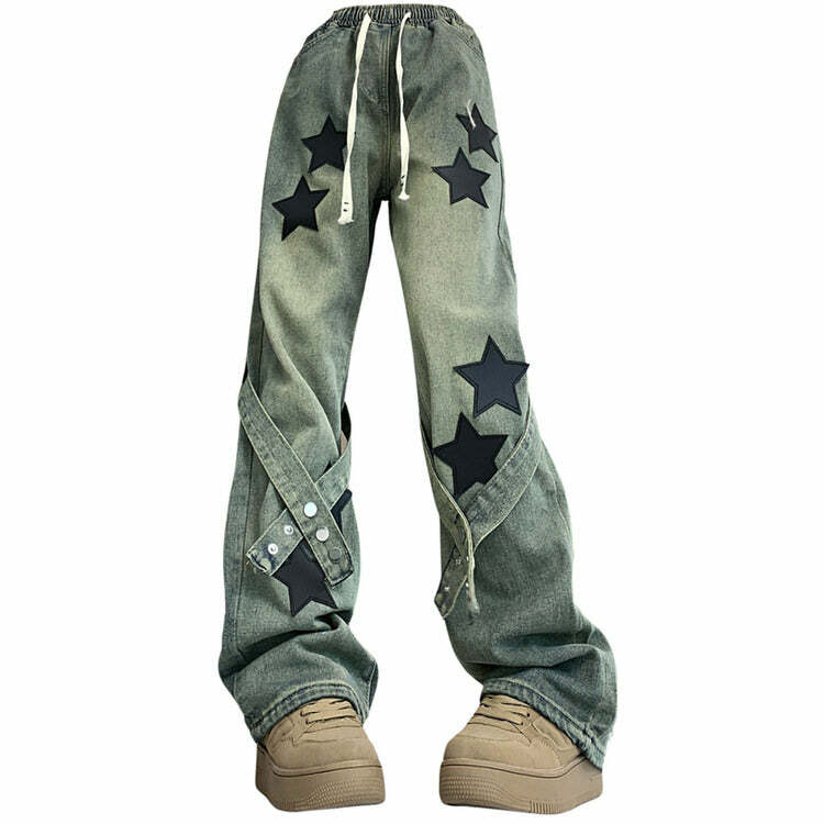 Y2K Fashion Stargirl Aesthetic Star Patch Jeans for Trendy Looks