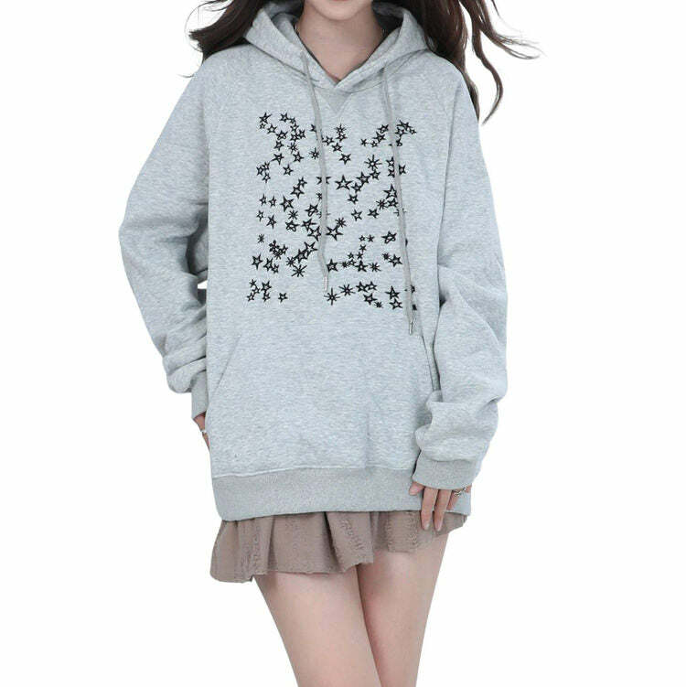 Y2K Fashion Stars Embroidery Hoodie - Trendy 2000s Style Sweatshirt