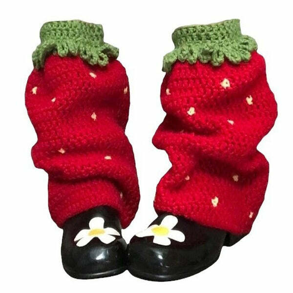 Y2K Fashion Strawberry Knit Leg Warmers - Retro 2000s Style Accessories