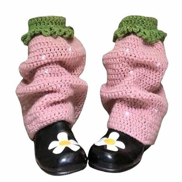 Y2K Fashion Strawberry Knit Leg Warmers - Retro 2000s Style Accessories