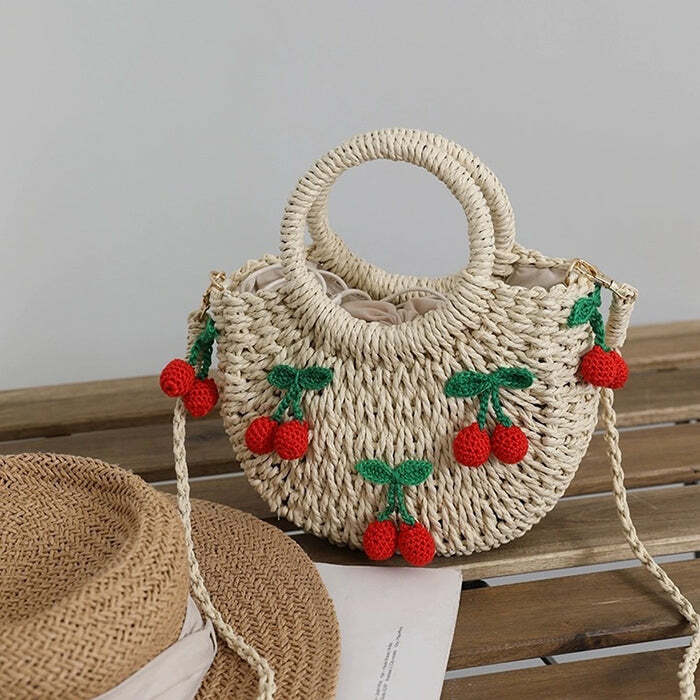 Y2K Fashion Strawberry Straw Bag - Trendy 2000s Style Accessory