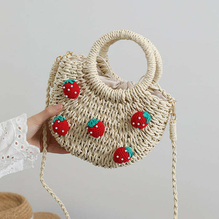 Y2K Fashion Strawberry Straw Bag - Trendy 2000s Style Accessory