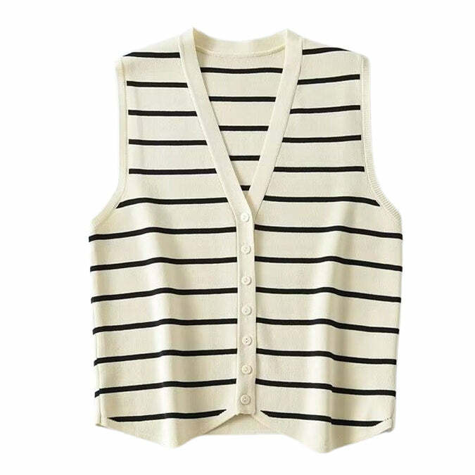 Y2K Fashion Striped Button-Up Vest: Retro 2000s Style Essential