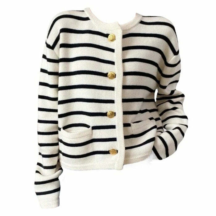 Y2K Fashion Striped Cardigan: 2000s Style Essential for Trendy Looks