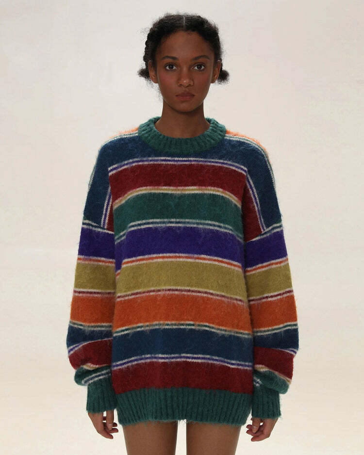 Y2K Fashion Striped Sweater - Retro 2000s Style for Trendy Outfits