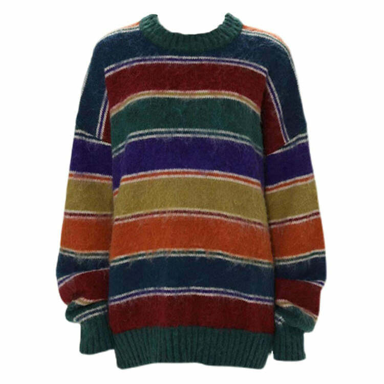 Y2K Fashion Striped Sweater - Retro 2000s Style for Trendy Outfits