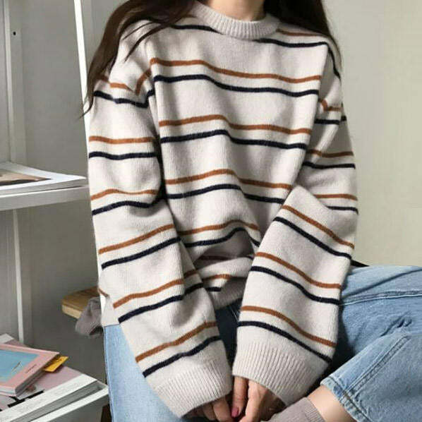 Y2K Fashion Striped Sweater - Retro 2000s Style for Trendy Outfits