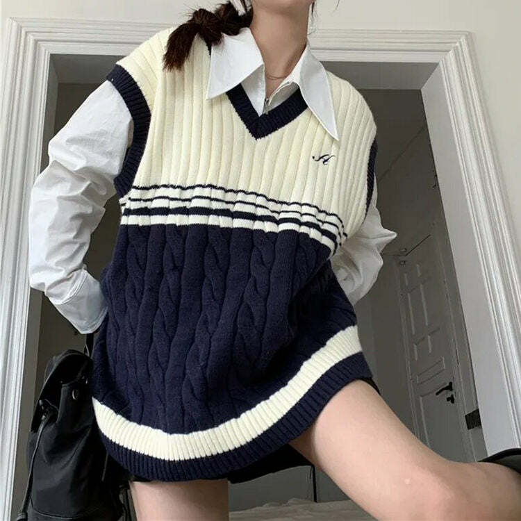 Y2K Fashion Striped Vest - 2000s Style Yacht Club Aesthetic Top