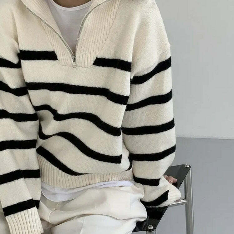 Y2K Fashion Striped Zip-Up Sweater: Retro 2000s Style Essential