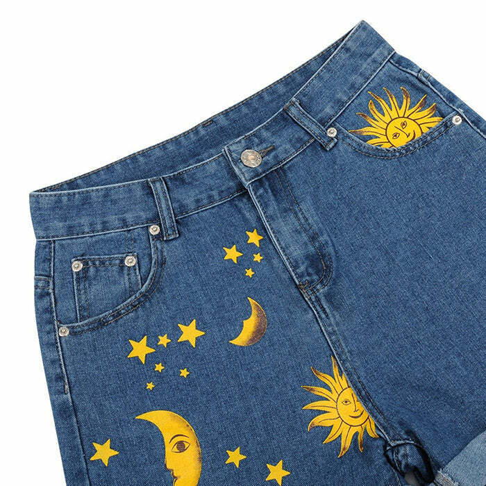 Y2K Fashion Sun and Moon Print Shorts - Trendy 2000s Style Bottoms