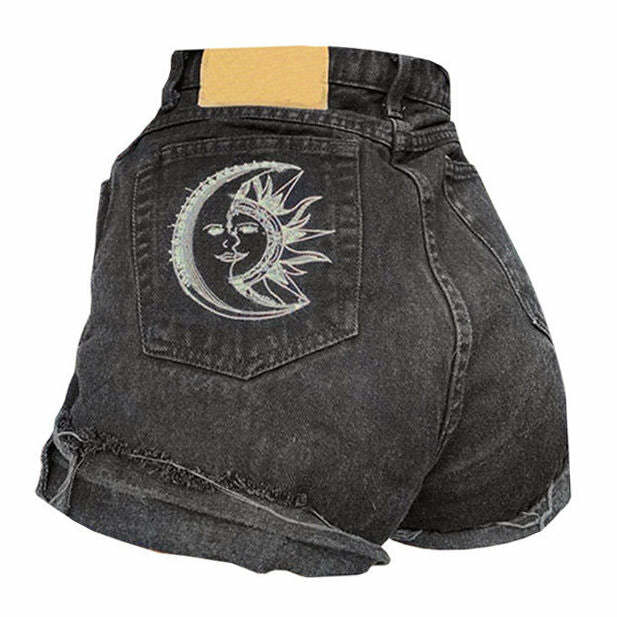 Y2K Fashion Sun & Moon Grunge Shorts - Trendy 2000s Style Bottoms