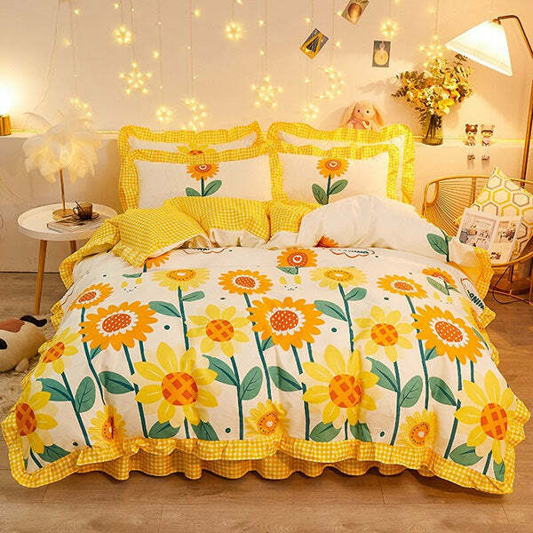 Y2K Fashion Sunflowers Aesthetic Bedding Set - Trendy 2000s Style