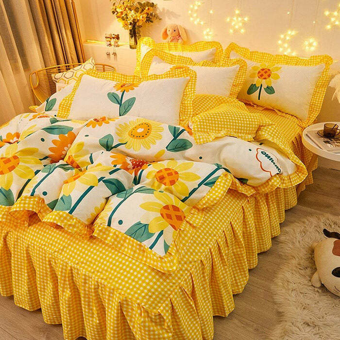 Y2K Fashion Sunflowers Aesthetic Bedding Set - Trendy 2000s Style