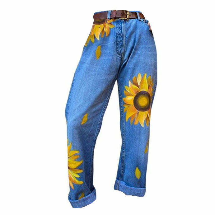 Y2K Fashion Sunflowers Mom Jeans - Trendy 2000s Style for Women