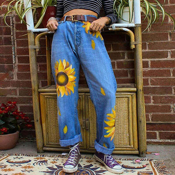 Y2K Fashion Sunflowers Mom Jeans - Trendy 2000s Style for Women