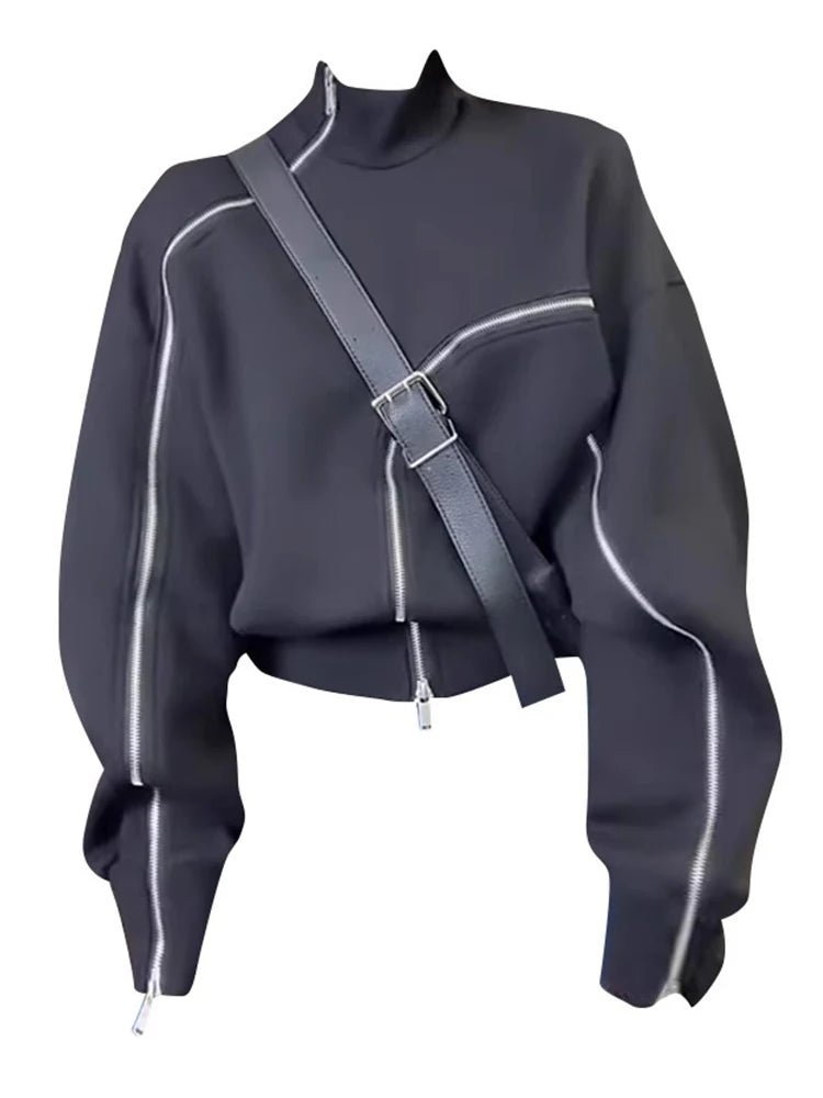 Y2K Fashion Techwear Zip-Up High Neck Sweater - 2000s Style Essential