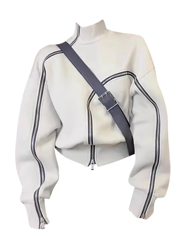 Y2K Fashion Techwear Zip-Up High Neck Sweater - 2000s Style Essential