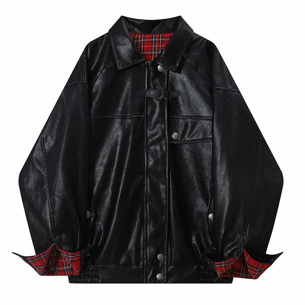 Y2K Fashion Teen Spirit Grunge Leather Jacket - 2000s Style Essential