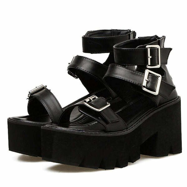 Y2K Fashion Triple Buckle Platform Sandals - 2000s Style Footwear