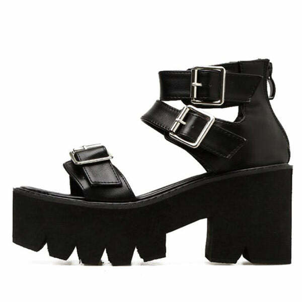 Y2K Fashion Triple Buckle Platform Sandals - 2000s Style Footwear