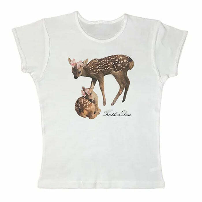 Y2K Fashion Truth or Dare Fawn Tee - Iconic 2000s Style Top