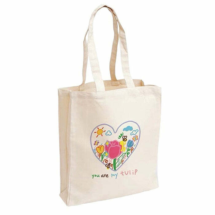 Y2K Fashion Tulip Embroidery Aesthetic Tote Bag - 2000s Style Chic