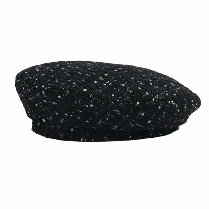 Y2K Fashion Tweed Beret - Vintage 2000s Style Accessory for Chic Looks