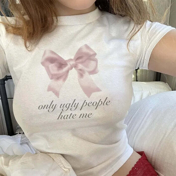 Y2K Fashion 'Ugly People Hate Me' Tee - Trendy 2000s Style Top